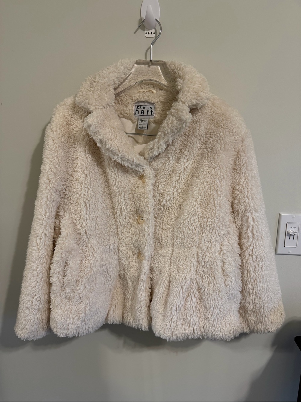 Keren Hart Sherling Jacket Womens L Off White NWT Plush Button Front Coat
